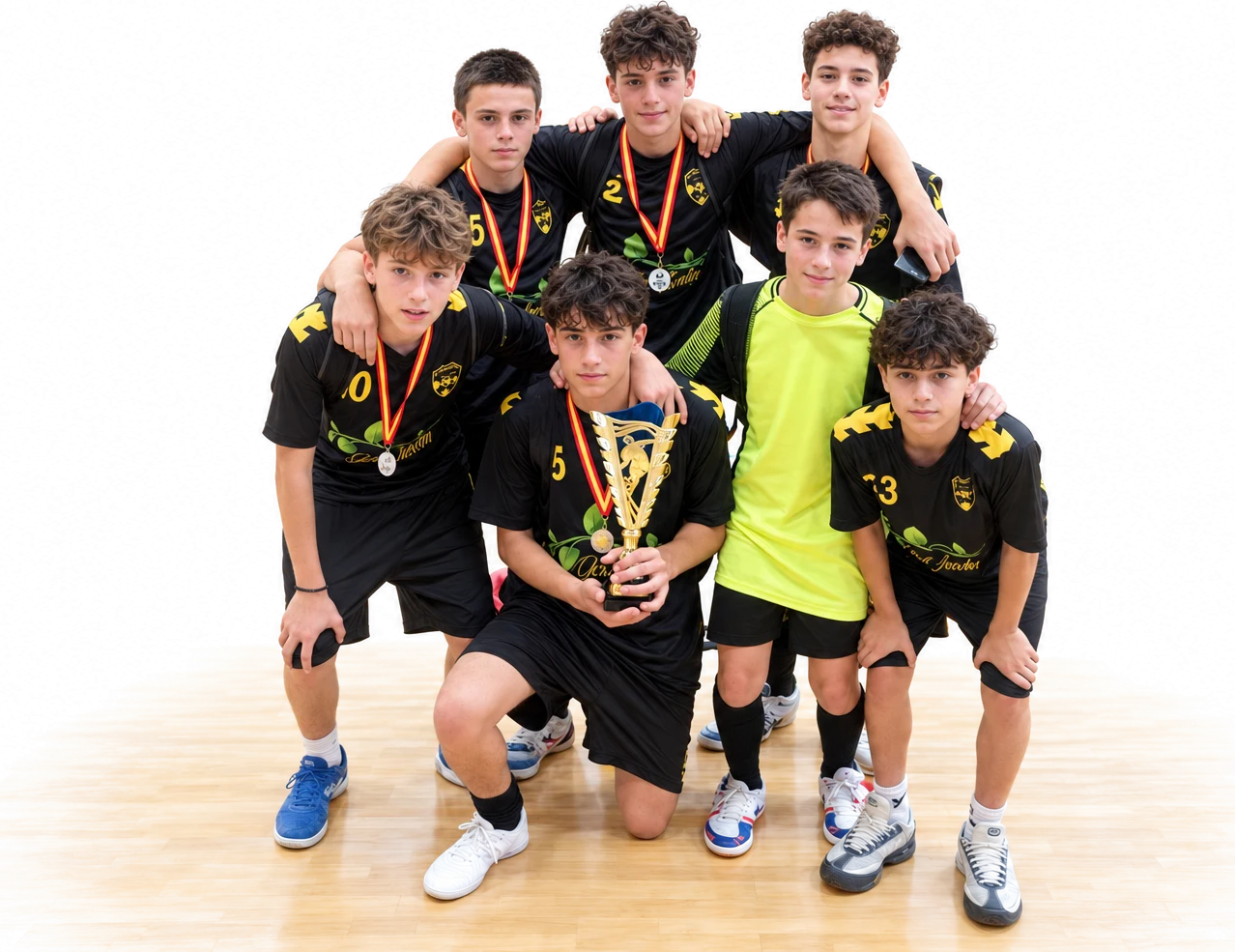 Un equipo con medallas y la copa