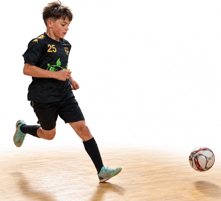 Un niño conduce el balón